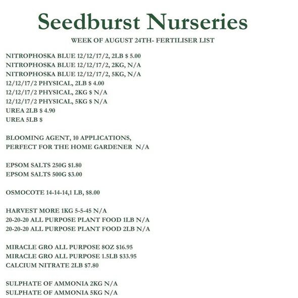 Seedburst Nurseries Weekly Stock List – Herbs, Veg, Soilless Mix & More