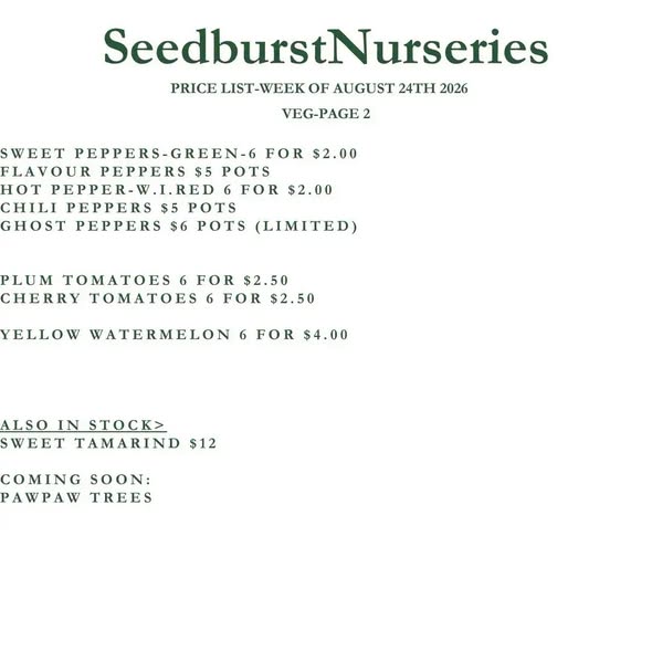 Seedburst Nurseries Weekly Stock List – Herbs, Veg, Soilless Mix & More