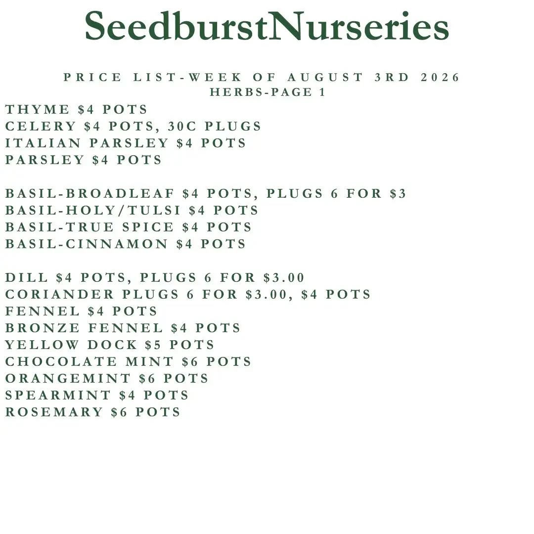 Seedburst Nurseries Weekly Price List & Specials – Week of Aug 3, 2026