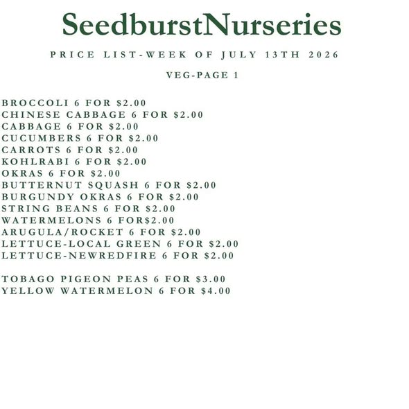 Seedburst Nurseries Weekly Stock List – Herbs, Veg, Potting Mix & More
