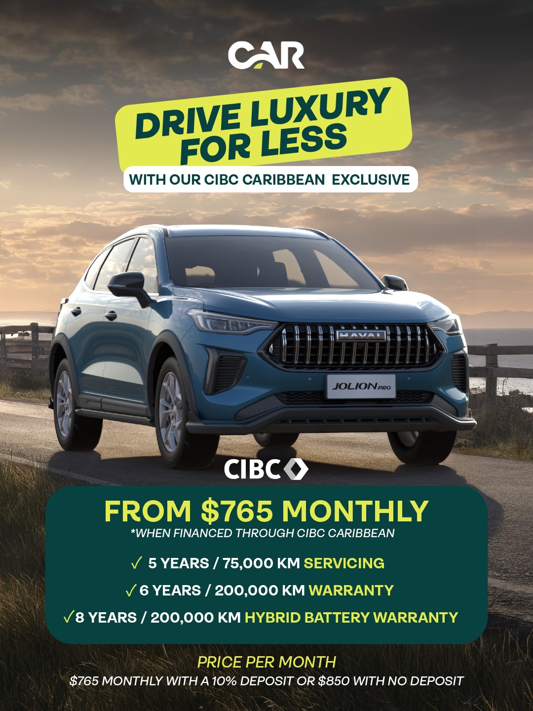 Haval Jolion Pro Hybrid Luxury from $765 BBD/month with CIBC Caribbean Financing