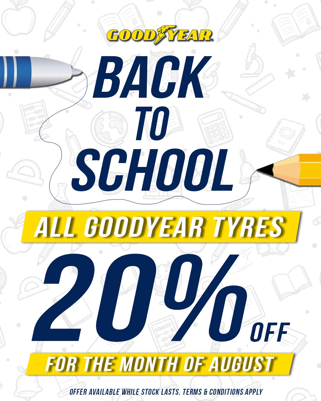 Back-to-School: 20% Off All Goodyear Tyres for August
