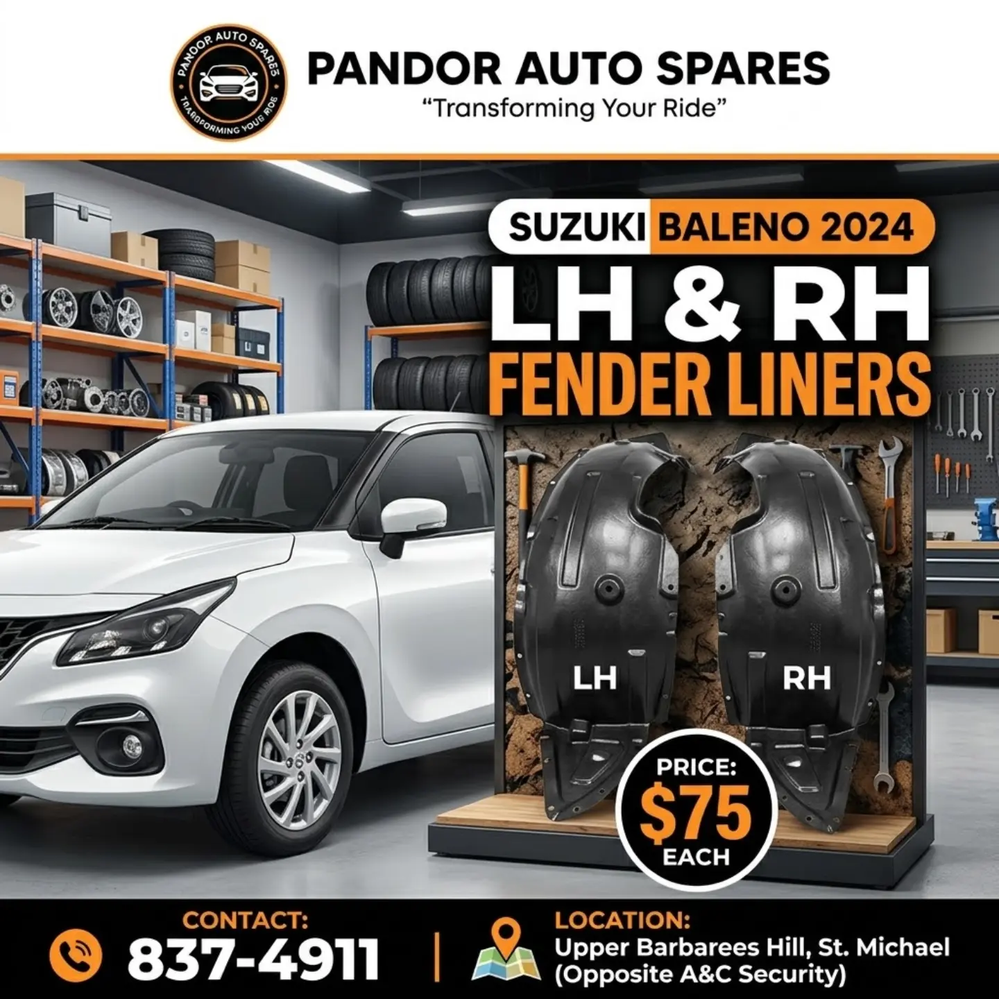 Suzuki Baleno 2024 Parts – Rear Lamps $425, Bumpers $575, Fender Liners $75 Each