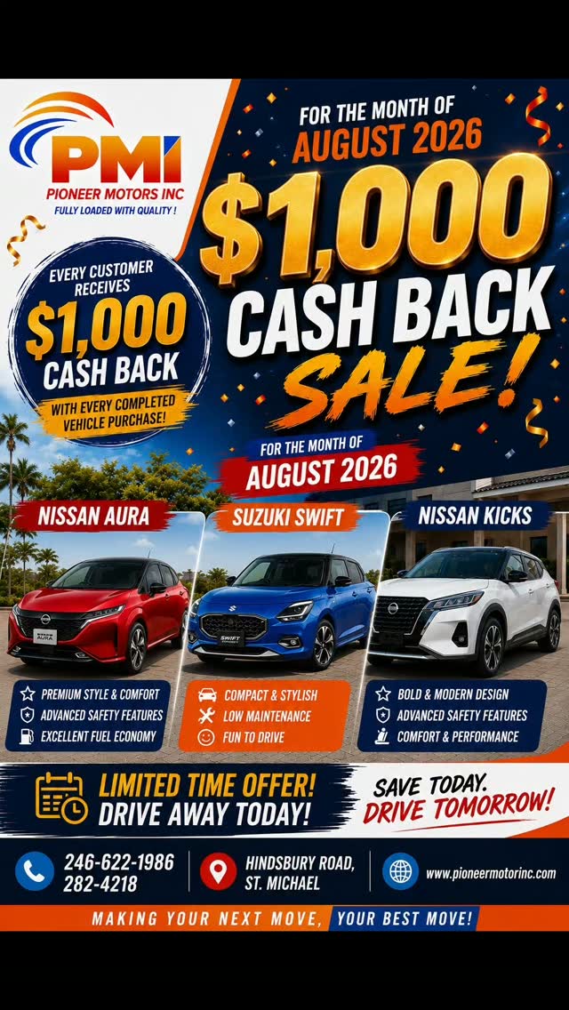 Pioneer Motors Inc – $1,000 Cash Back Sale All August 2026