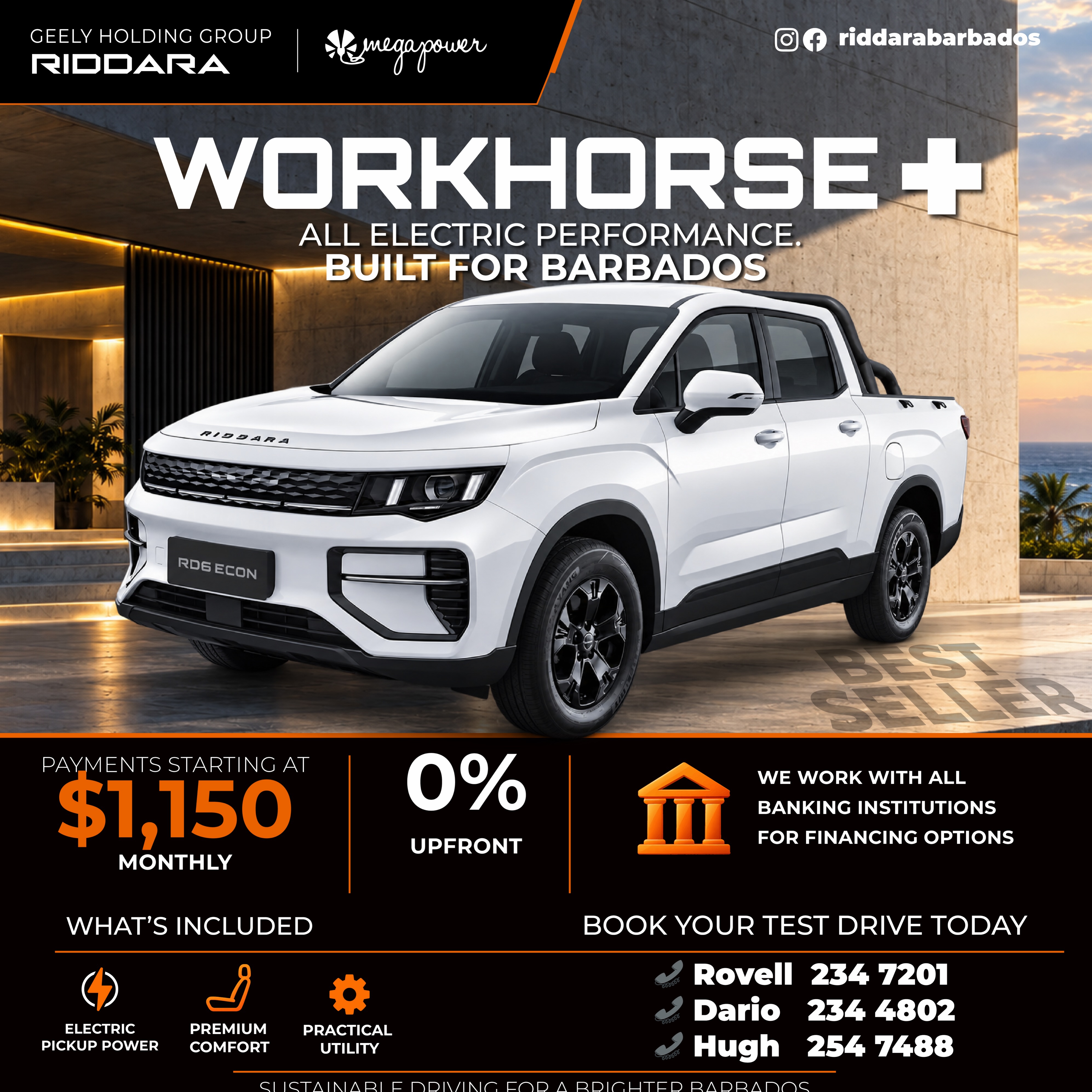 Riddara Workhorse+ Electric Pickup – Payments from $1,150/month with 0% Upfront