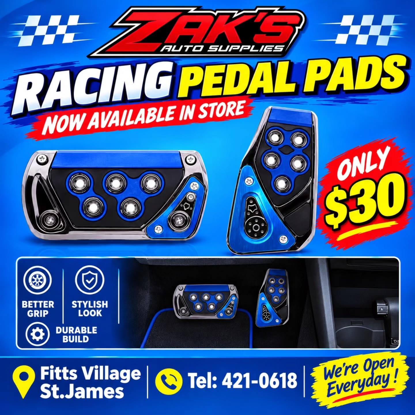 Racing Pedal Pads Only $30 at Zak's Auto Supplies
