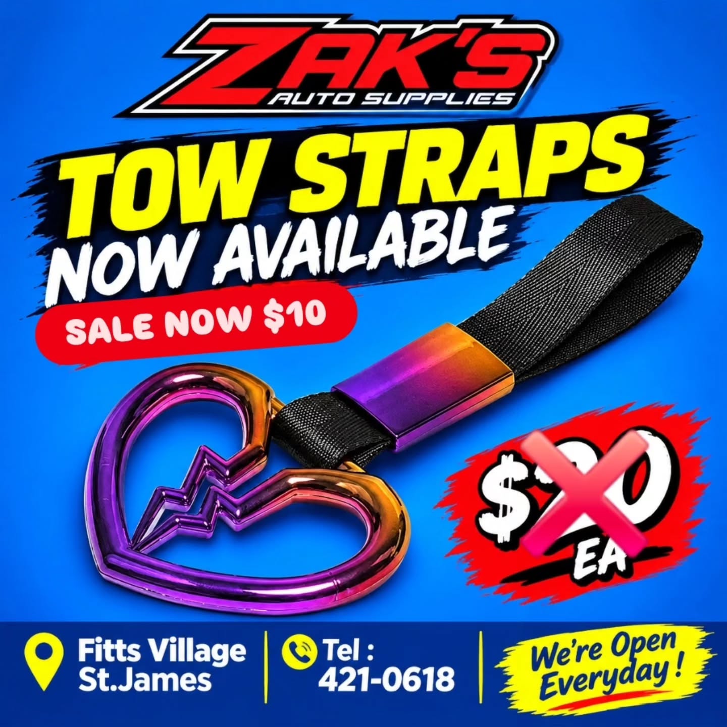 Tow Straps on Sale – Now $10 Each at Zak's Auto Supplies