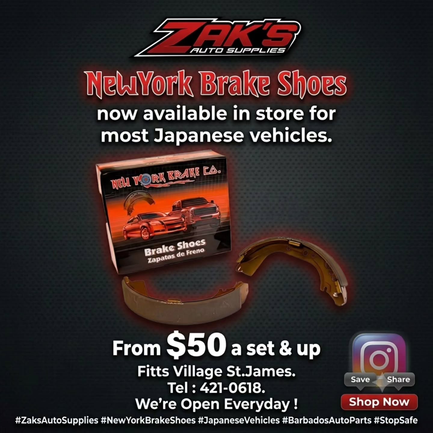 New York Brake Shoes From $50 a Set at Zak's Auto Supplies