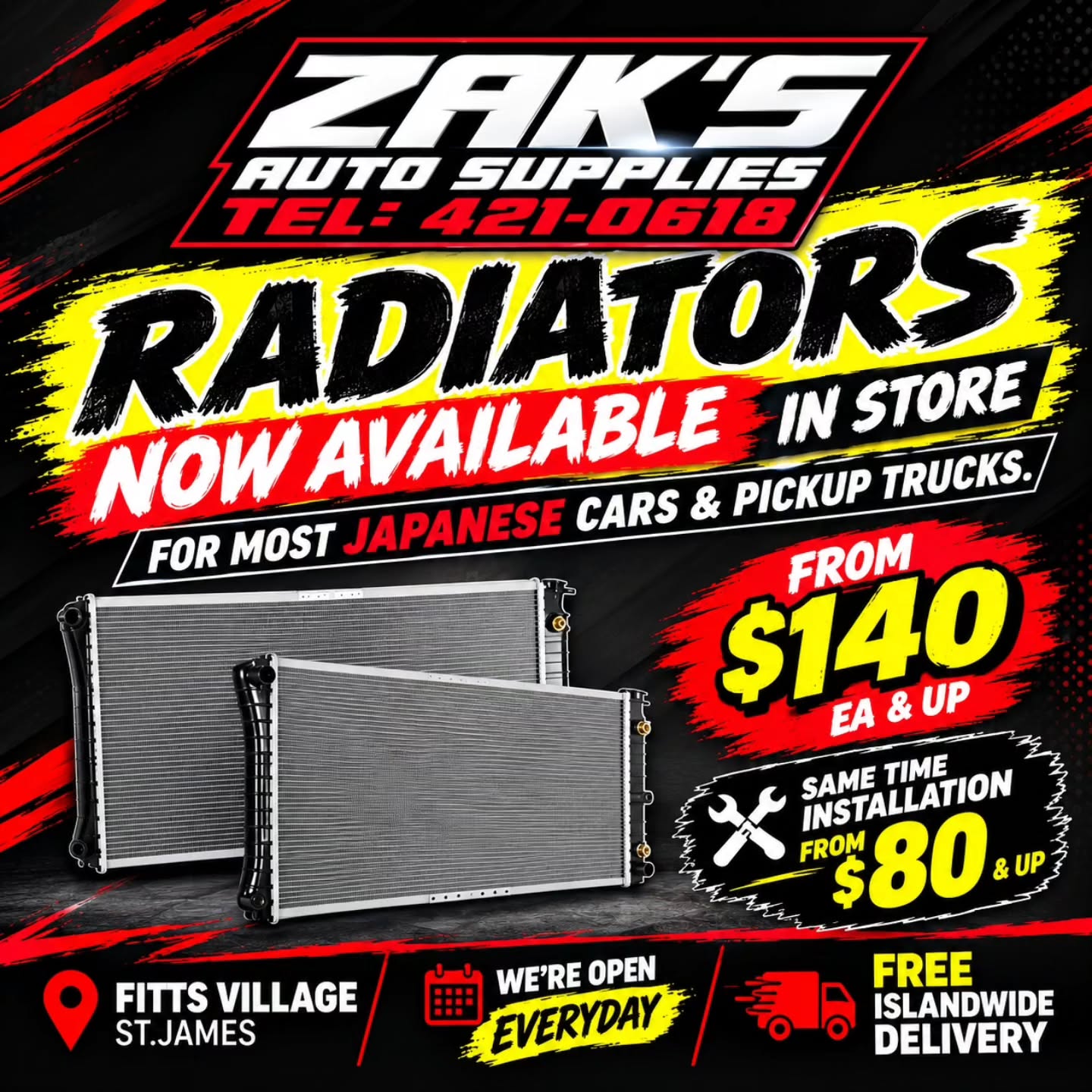 Radiators from $140 + Same Day Installation from $80 – Free Islandwide Delivery