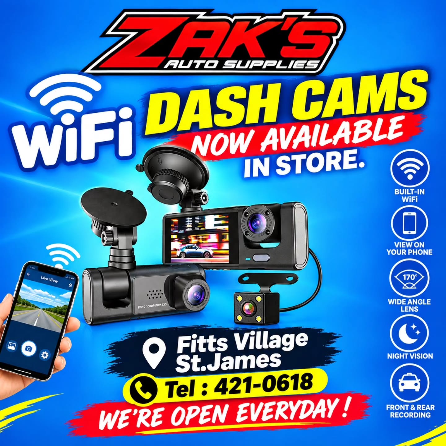 WiFi Dash Cams Now Available at Zak's Auto Supplies – $100 Each