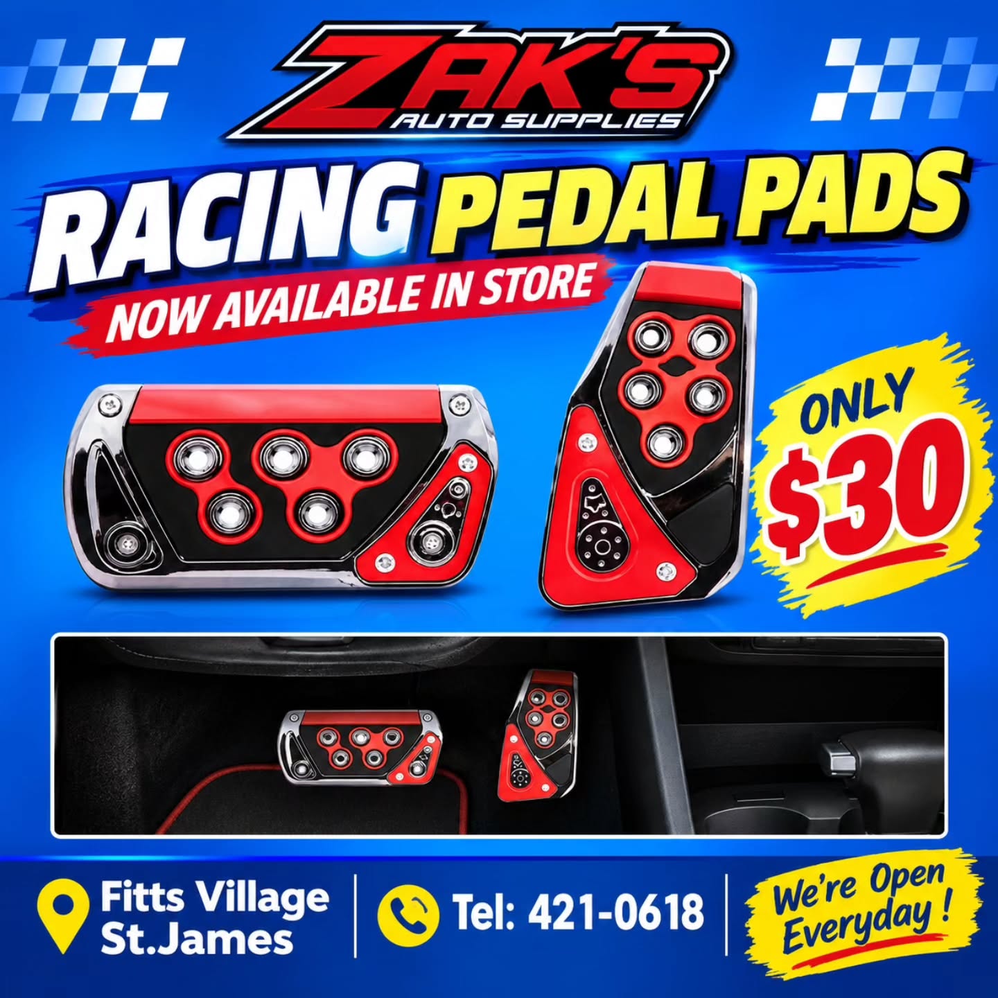 Racing Pedal Pads Only $30 at Zak's Auto Supplies