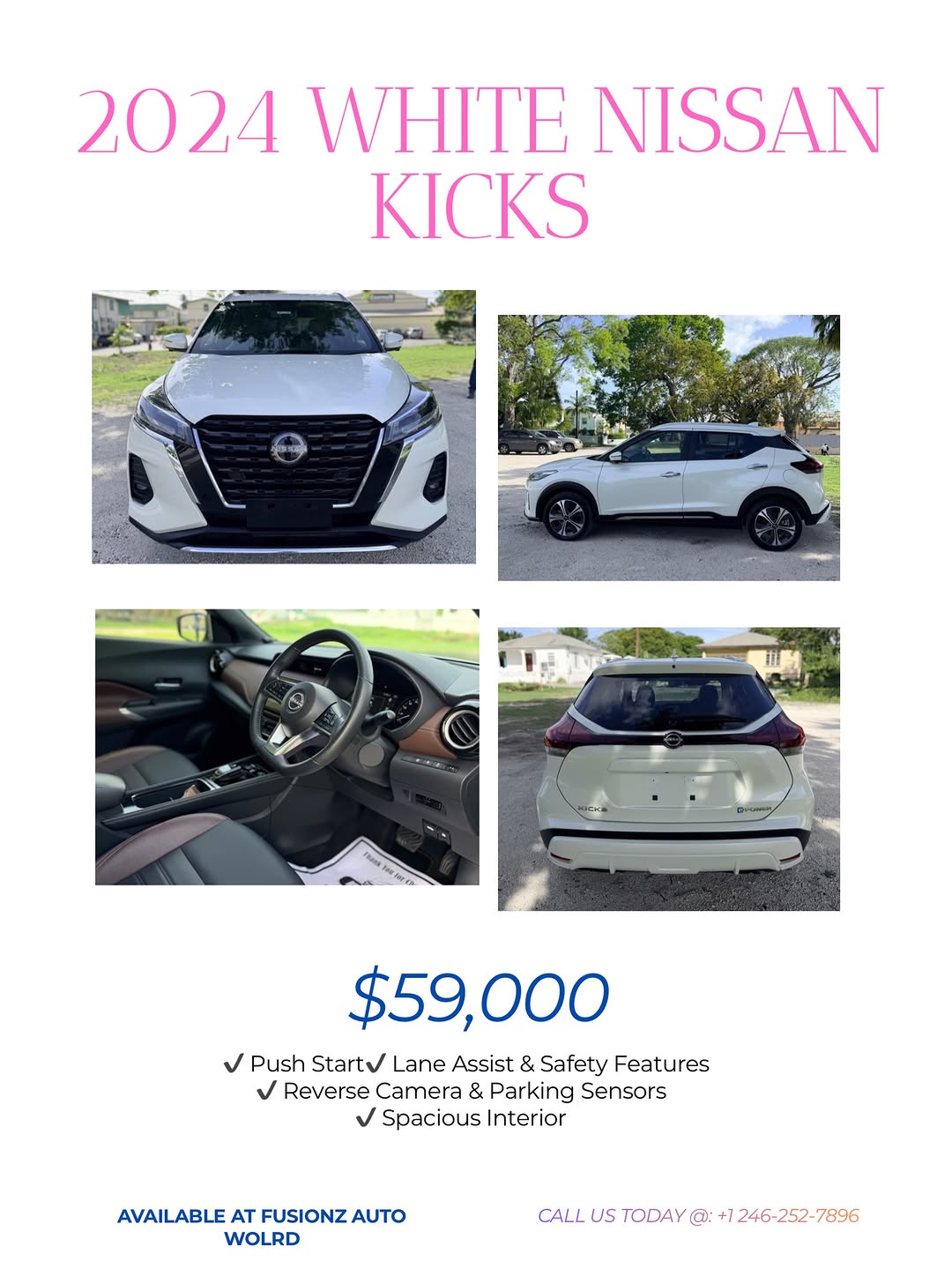 2024 White Nissan Kicks – $59,000 at Fusionz Autoworld
