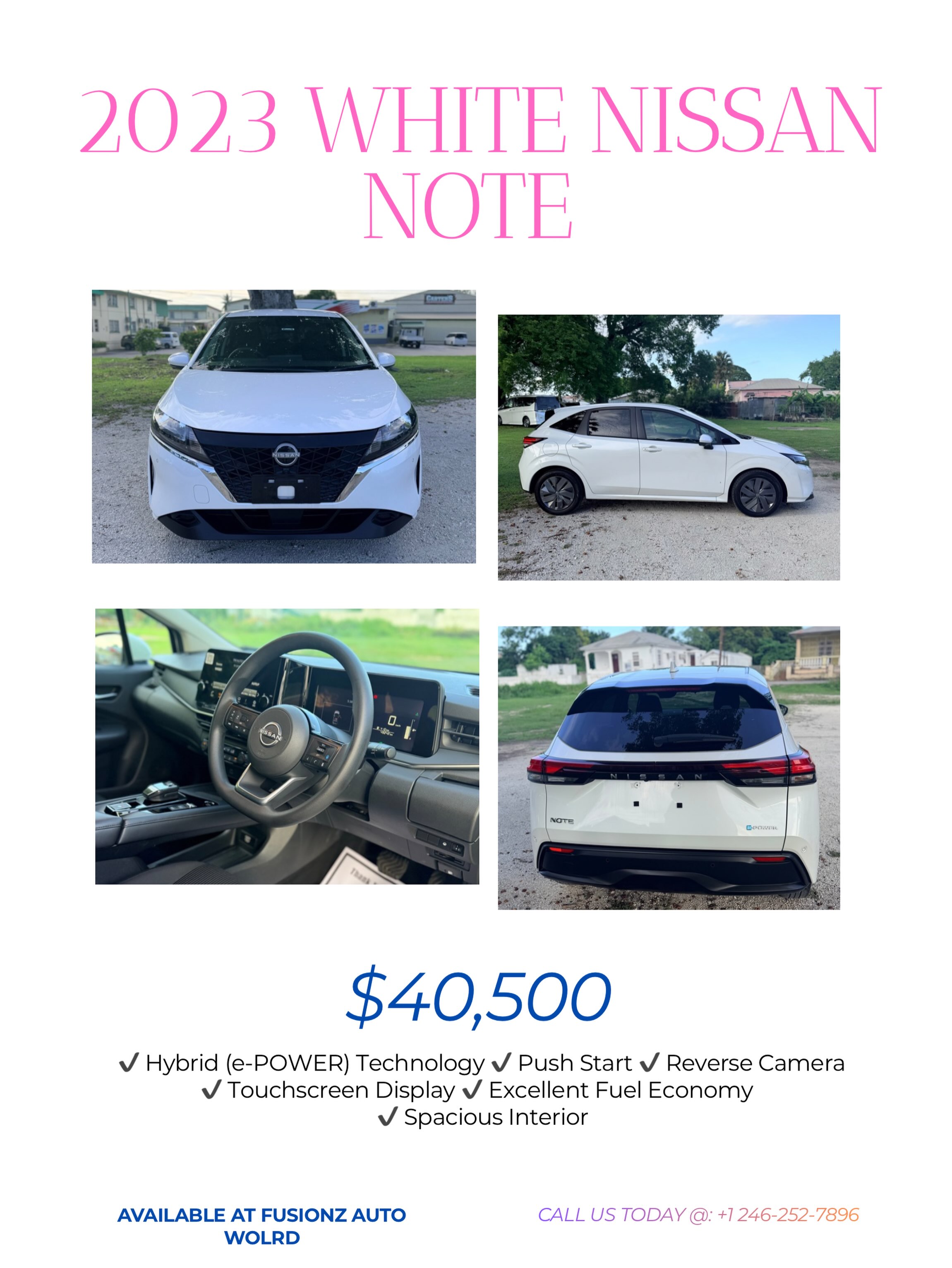 2023 White Nissan Note Hybrid – $40,500 at Fusionz Autoworld