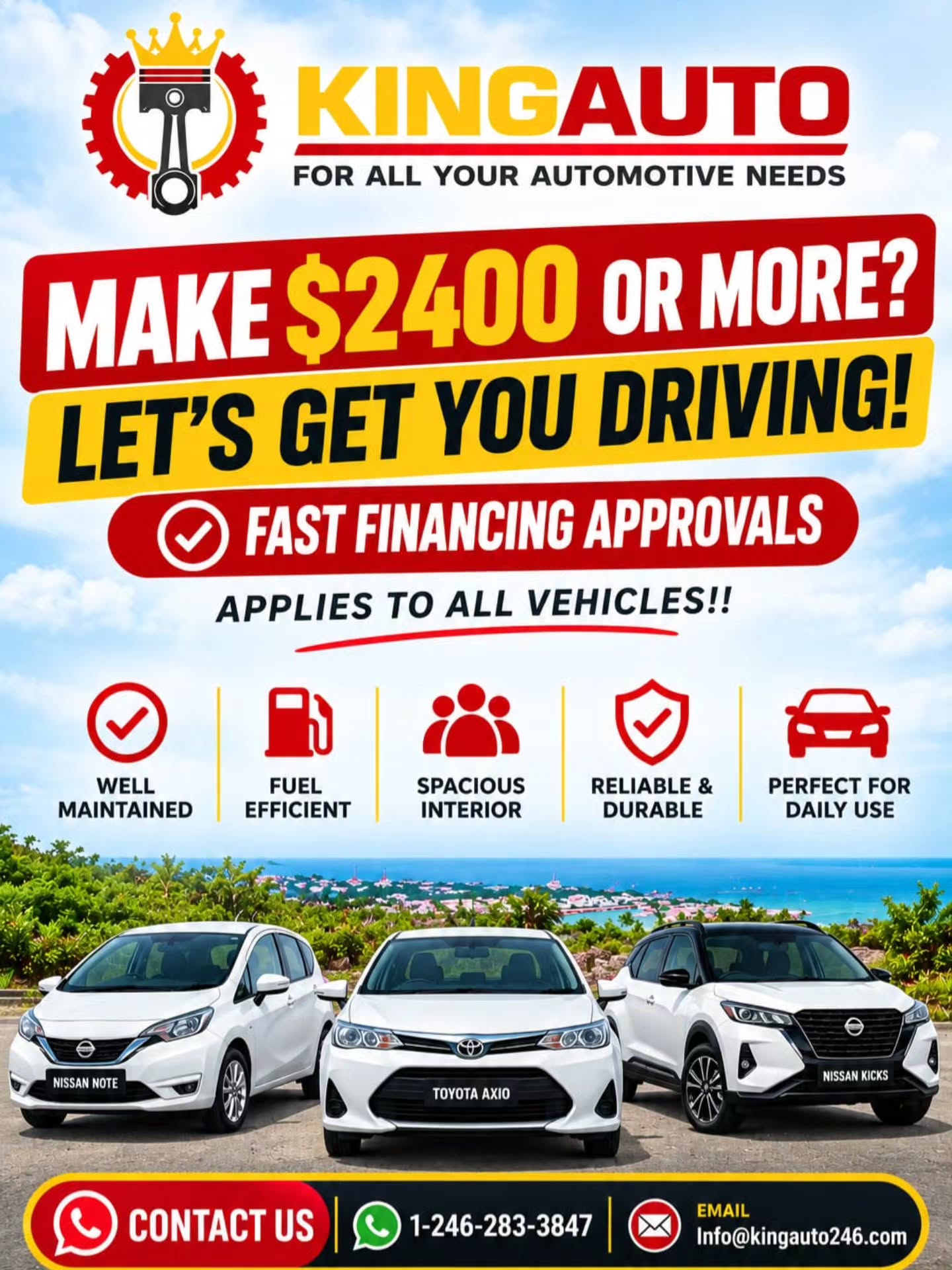 Fast Financing Approvals at King Auto – Make $2400 or More & Get Driving!