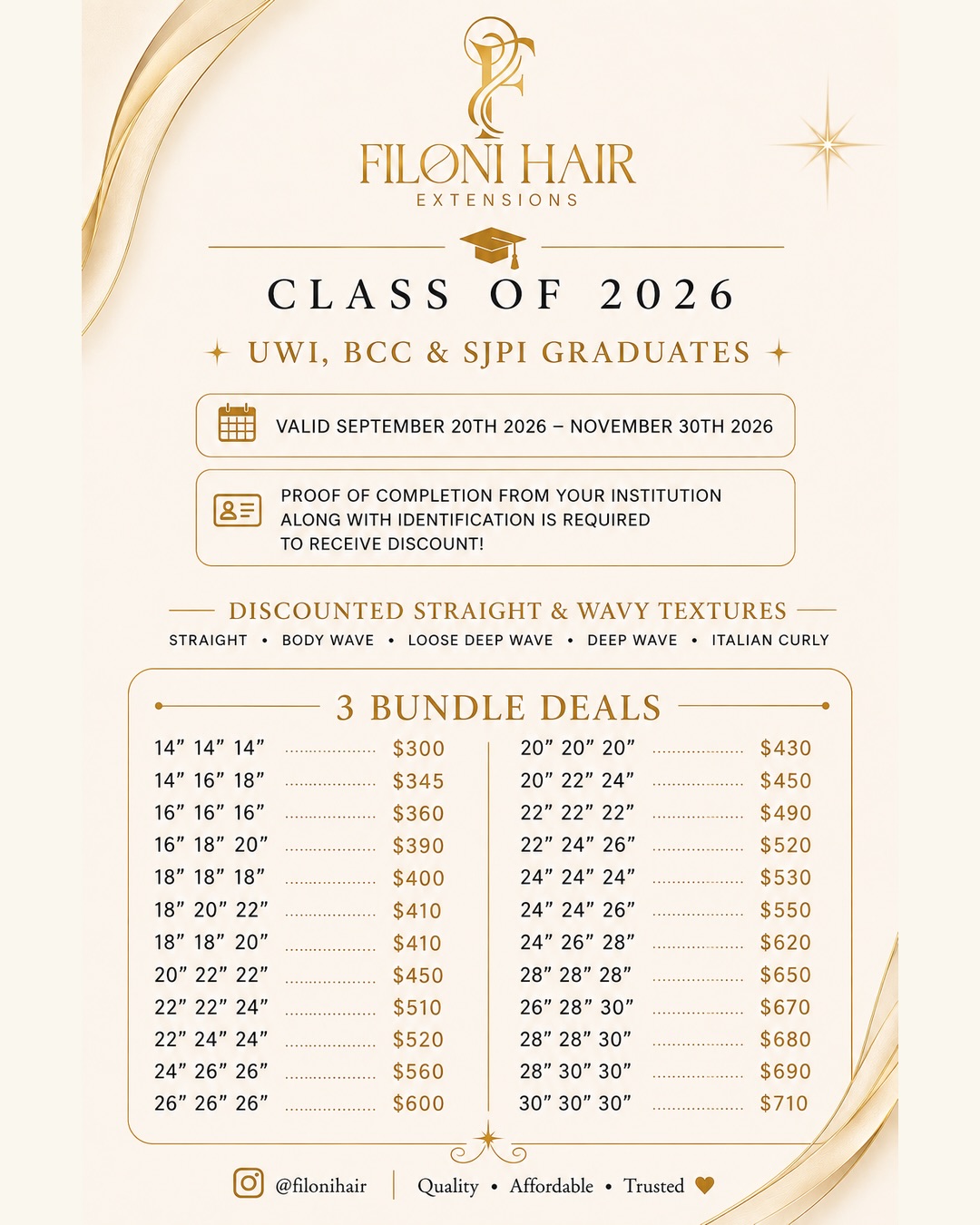 Filoni Hair – Class of 2026 Graduation Discount on Bundle Deals