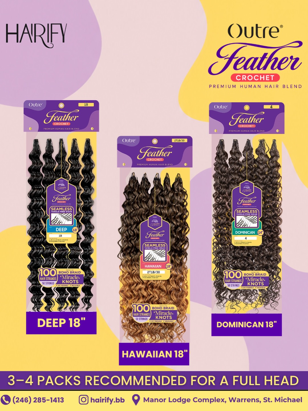 Outre Feather Crochet Premium Human Hair Blend – $65 Per Pack