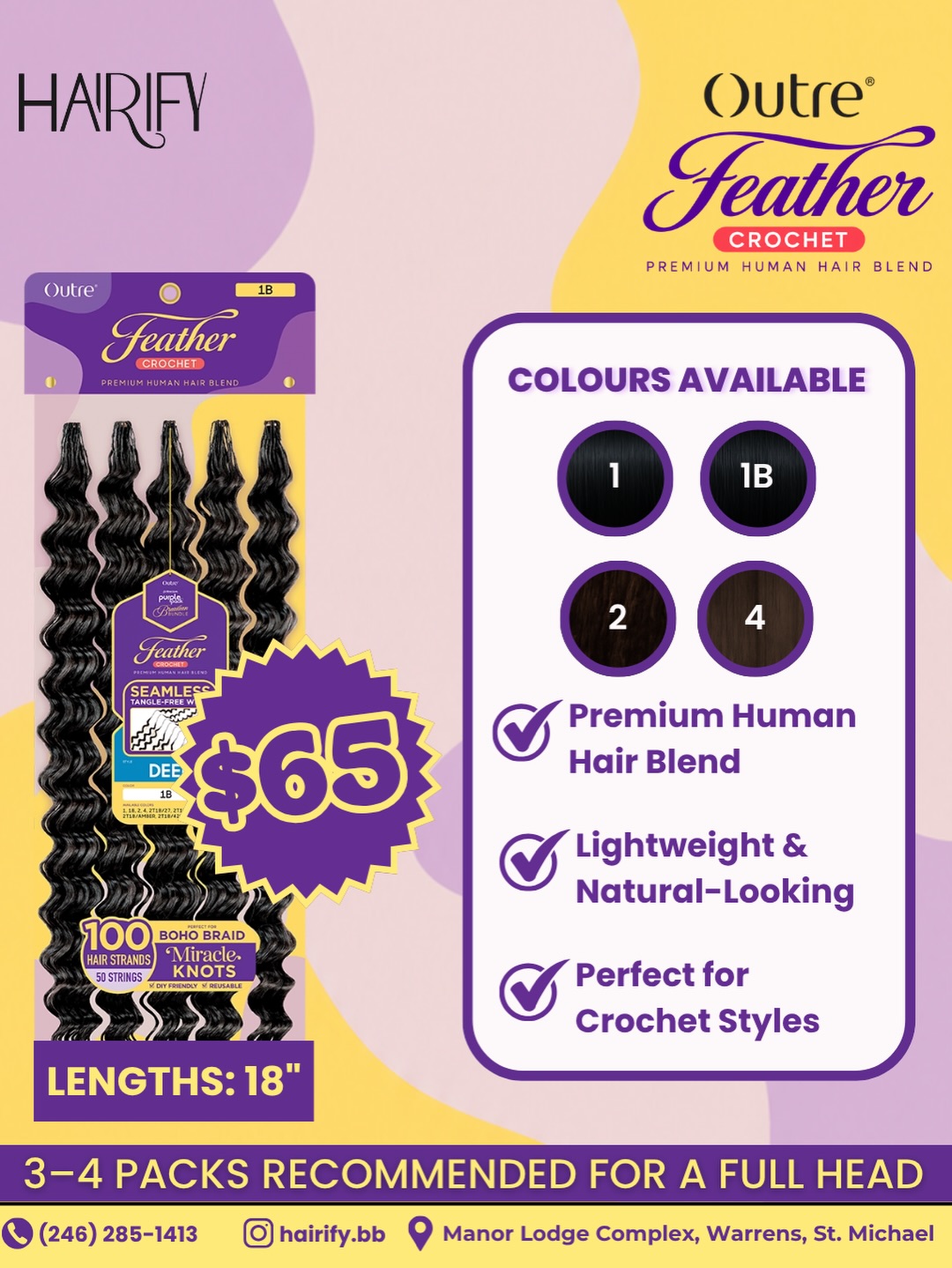 Outre Feather Crochet Premium Human Hair Blend – $65 Per Pack