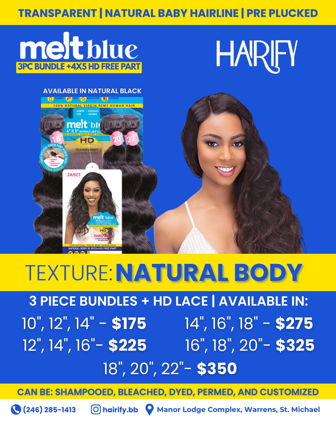 Melt Blue 3PC Bundle + 4×5 HD Free Part Closure – Multiple Textures & Lengths