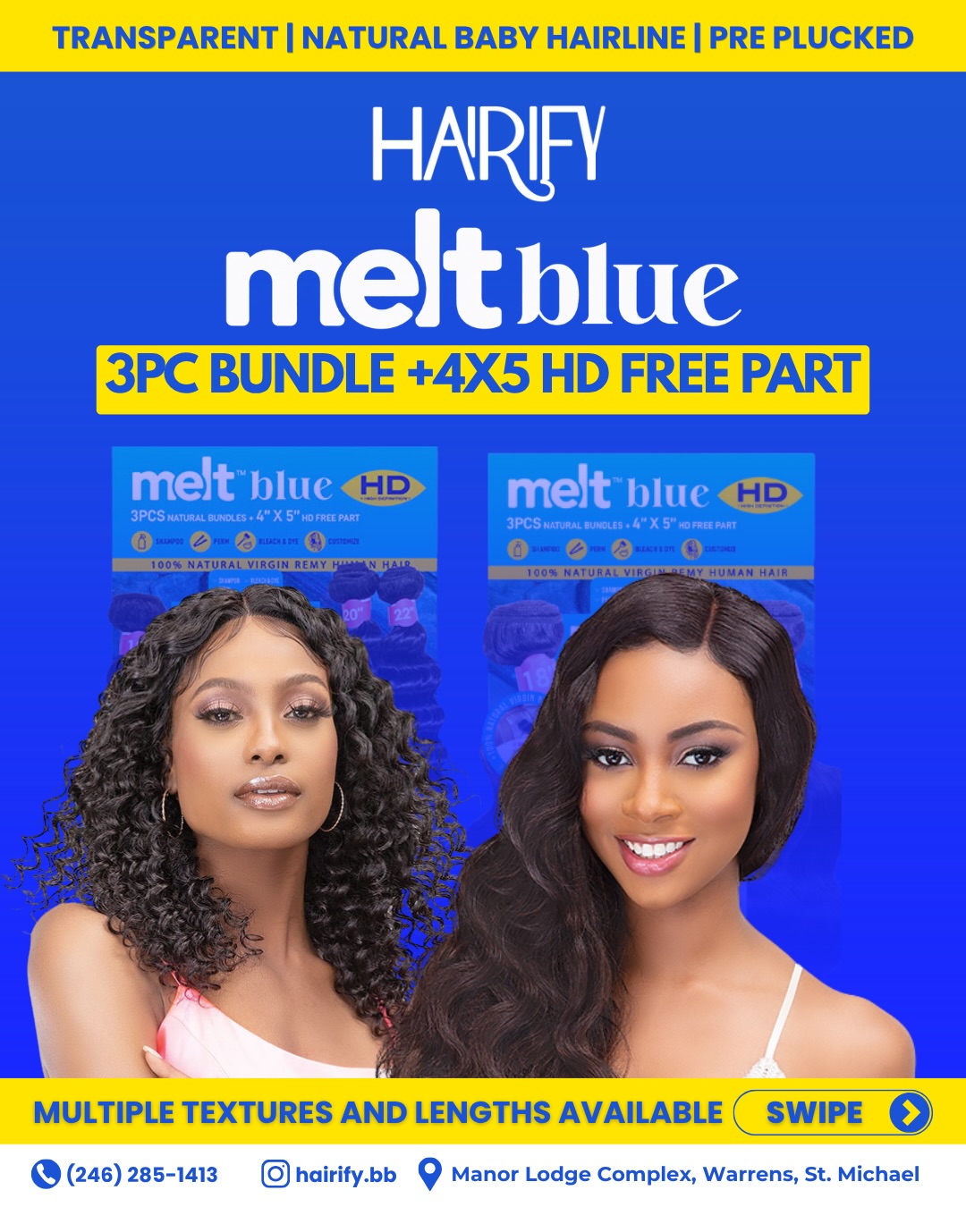 Melt Blue 3PC Bundle + 4×5 HD Free Part Closure – Multiple Textures & Lengths