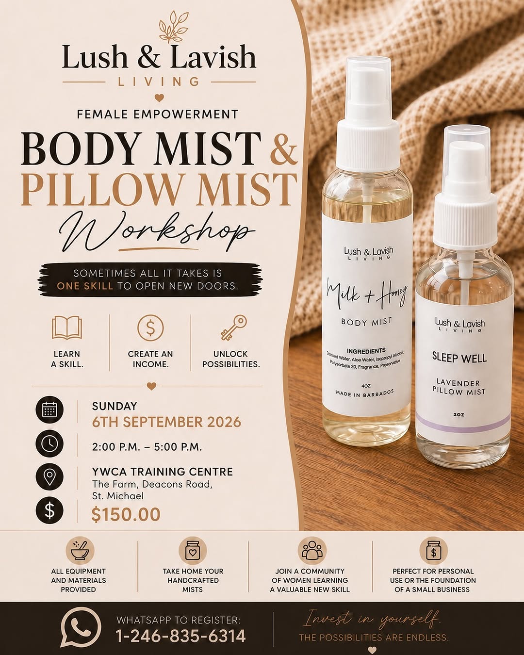 Lush & Lavish Living Female Empowerment Workshops – Body Scrub & Body Mist