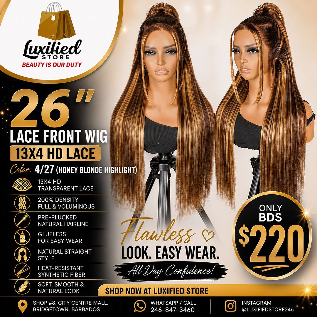 26" 13x4 HD Lace Front Wig – Honey Blonde Highlight – BDS $220
