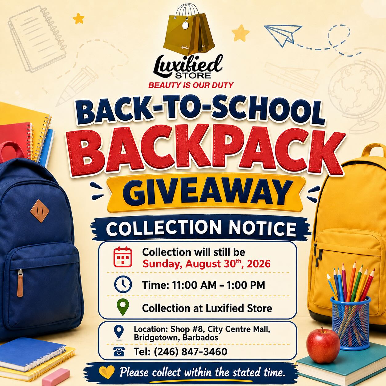 Back-to-School Backpack Giveaway – Collection Notice