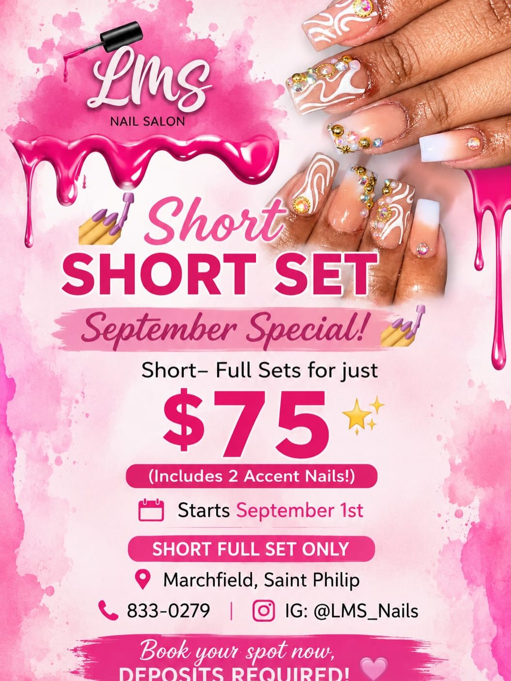 LMS Nail Salon – Short Set September Special: Full Sets for $75