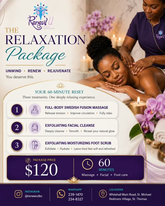 The Relaxation Package – 3 Treatments in 60 Minutes for $120