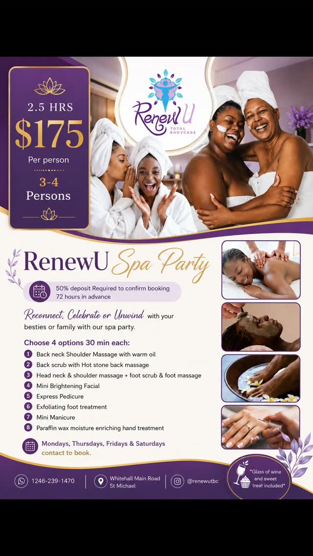 RenewU Spa Party – 2.5 Hrs for $175 Per Person (3-4 Persons)