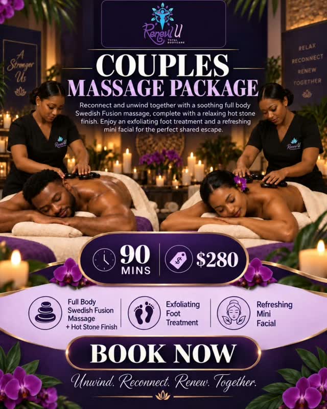 Couples Massage Package – 90 Mins for $280