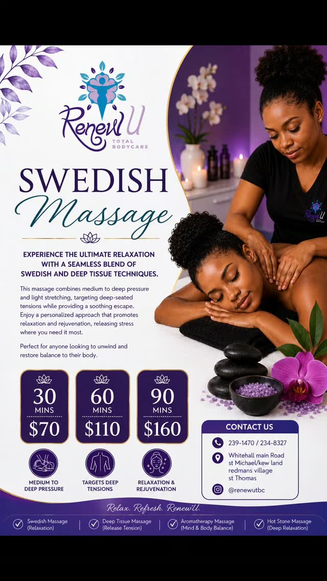 RenewU Swedish & Deep Tissue Massage – Pricing from $70