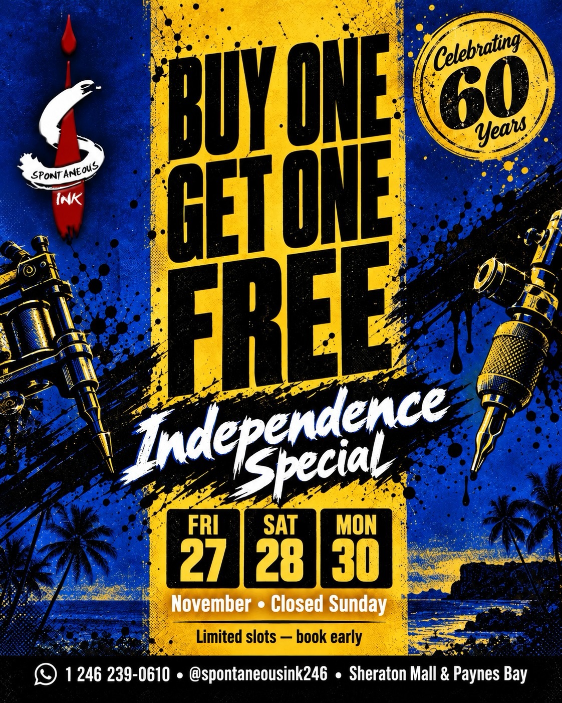 Spontaneous Ink End of Year Specials: Tap Out Sessions, Independence BOGO & Gift the Ink 20% Off
