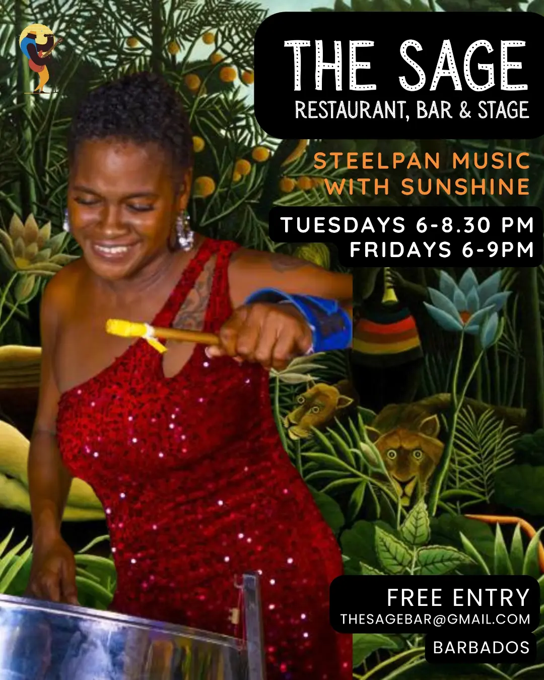 Free Steelpan Music with Sunshine at The Sage – Tuesdays & Fridays