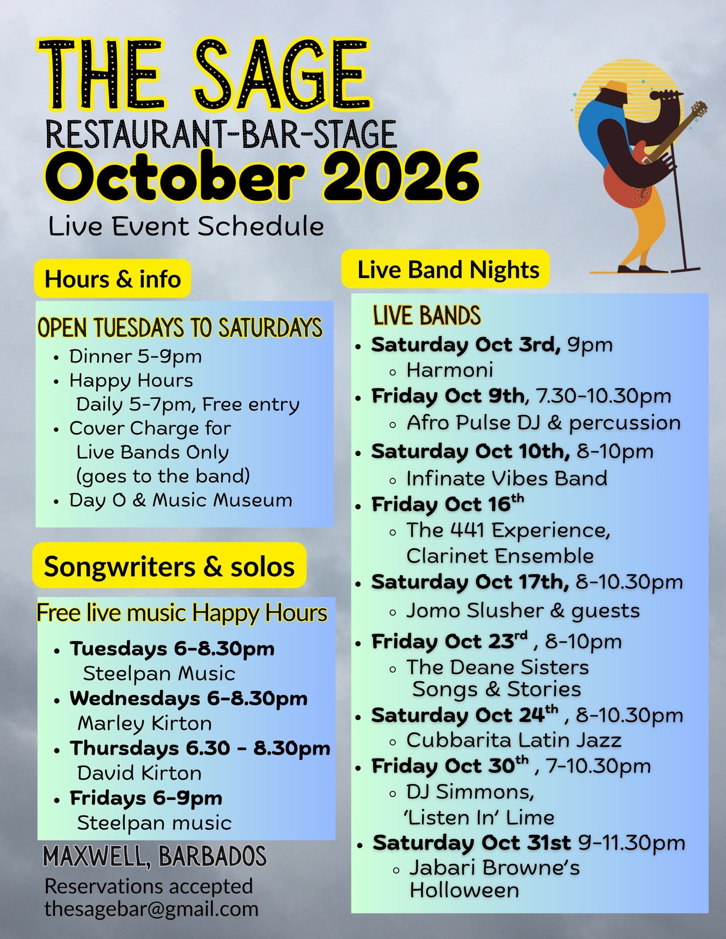 The Sage October 2026 Live Music Schedule & Free Happy Hours
