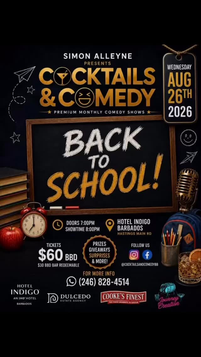 Cocktails & Comedy – Back To School Edition at Hotel Indigo Barbados
