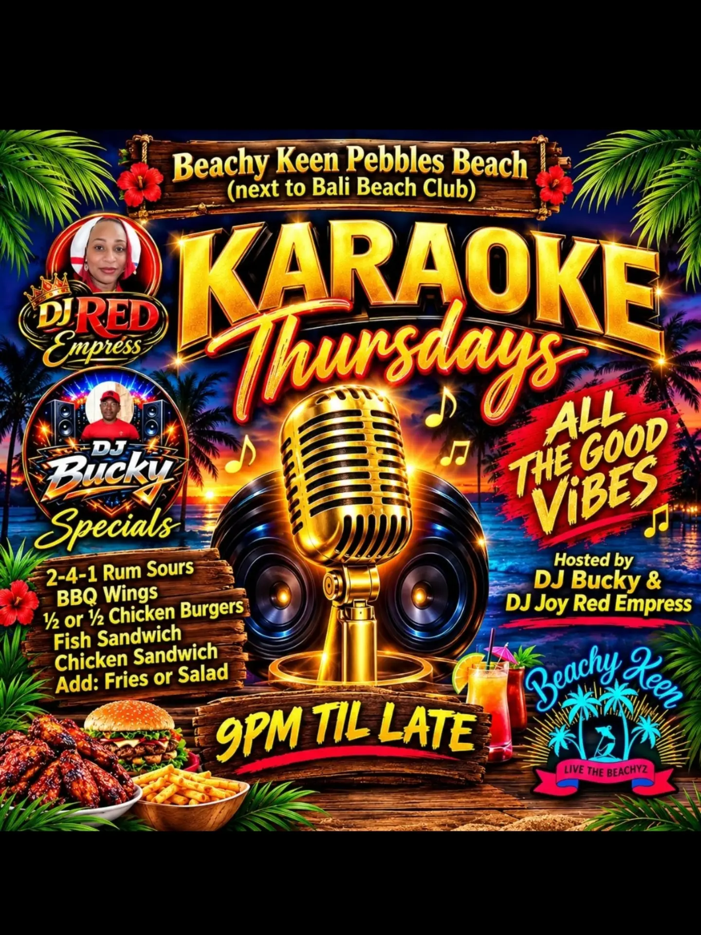 Karaoke Thursdays at Beachy Keen Pebbles Beach – 2-4-1 Rum Sours & Food Specials