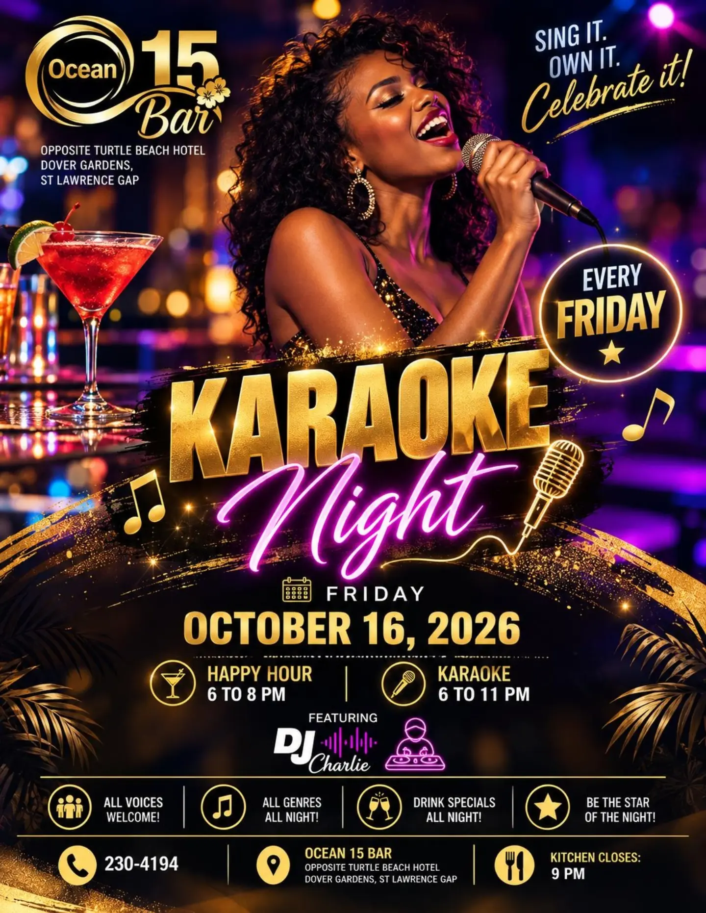 Karaoke Night with Happy Hour & Drink Specials at Ocean 15 Bar