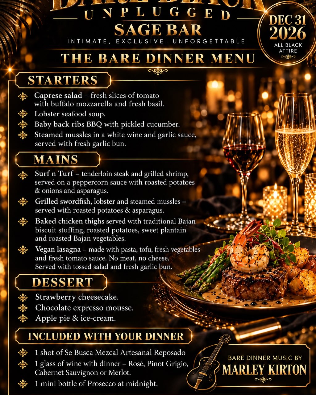 Bare Black Unplugged – Old Year's Night Dinner & Soca Show at Sage Bar