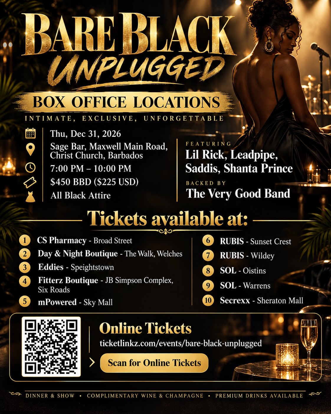 Bare Black Unplugged – Old Year's Night Dinner & Soca Show at Sage Bar
