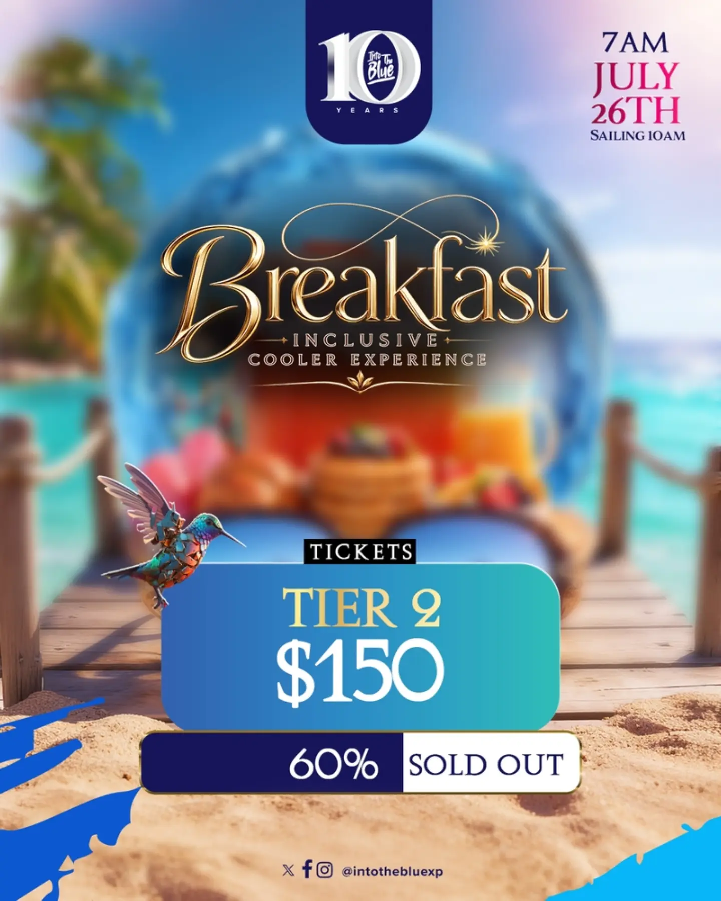 Into The Blue 10th Anniversary – Breakfast Inclusive Cooler Cruise | Tier 2 Tickets BBD$150