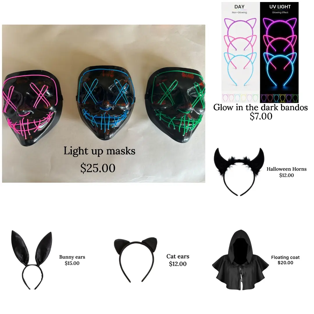 Halloween Accessories - Light Up Masks, Glow Bandos, Horns & More