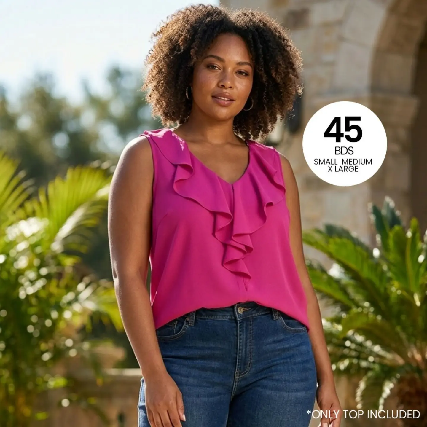Pink Ruffle Top – $45 BDS | Sizes S, M, XL