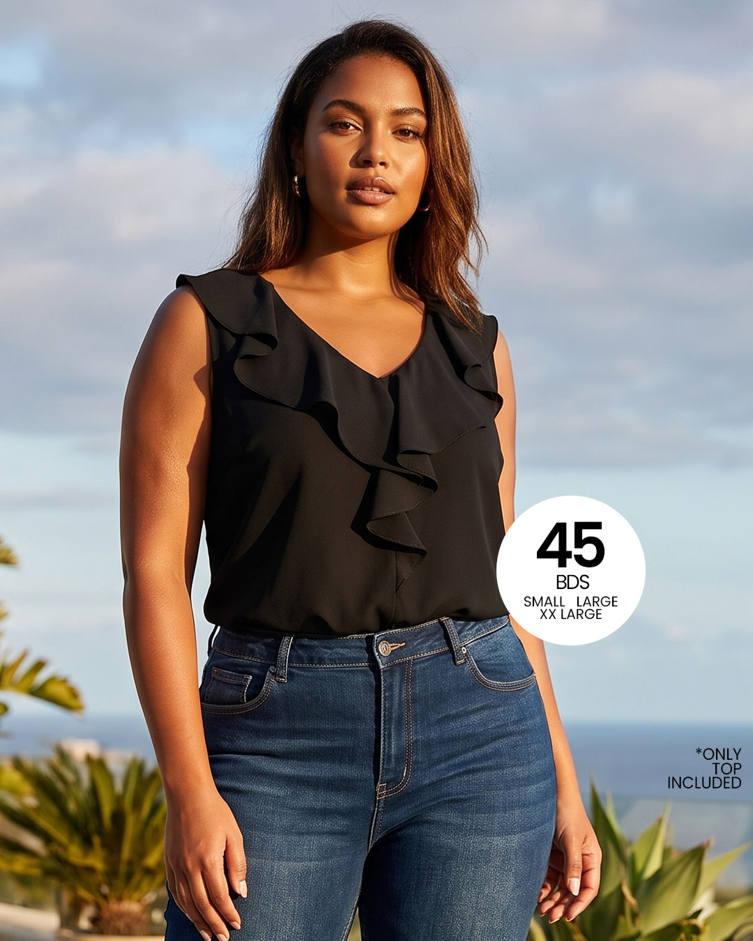 Black Ruffle Top – BDS $45 (Small, Large, XXLarge)