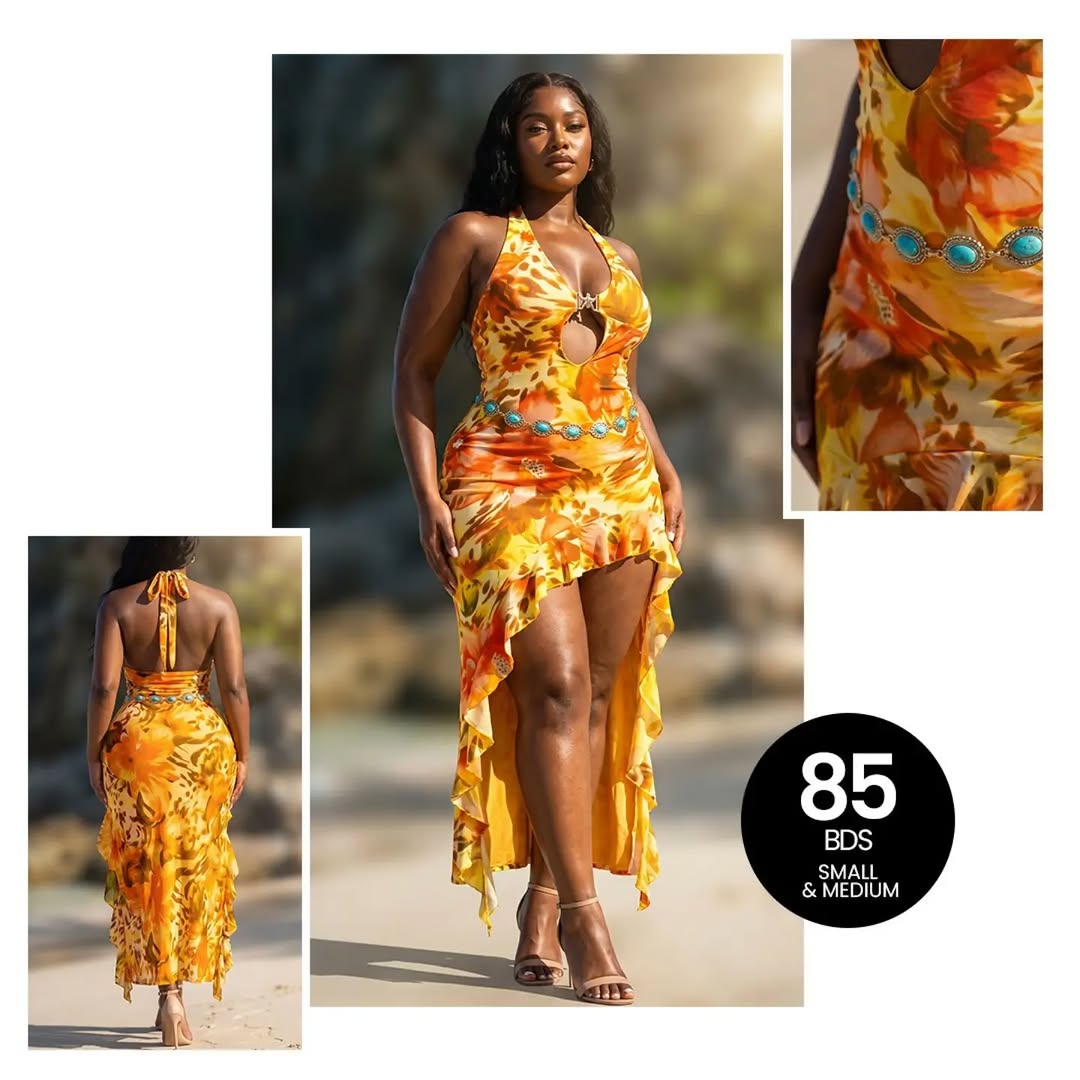 Floral Halter Dress – $85 BDS (Small & Medium)
