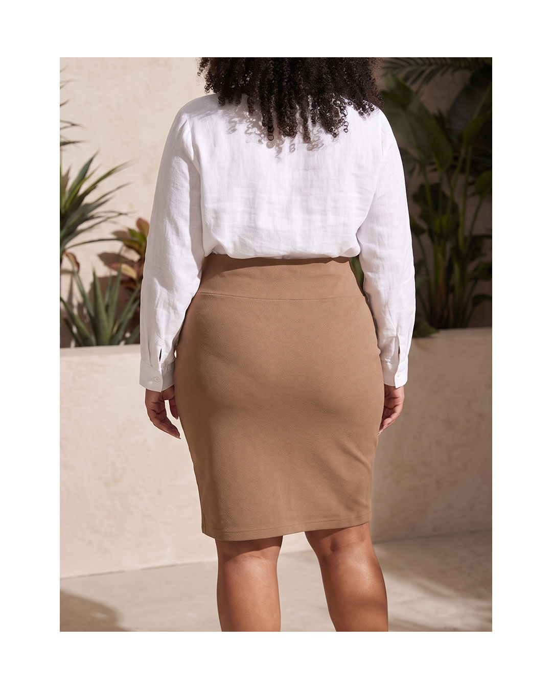 High-Waisted Khaki Bodycon Skirt – $55 BDS | Sizes S–XXL