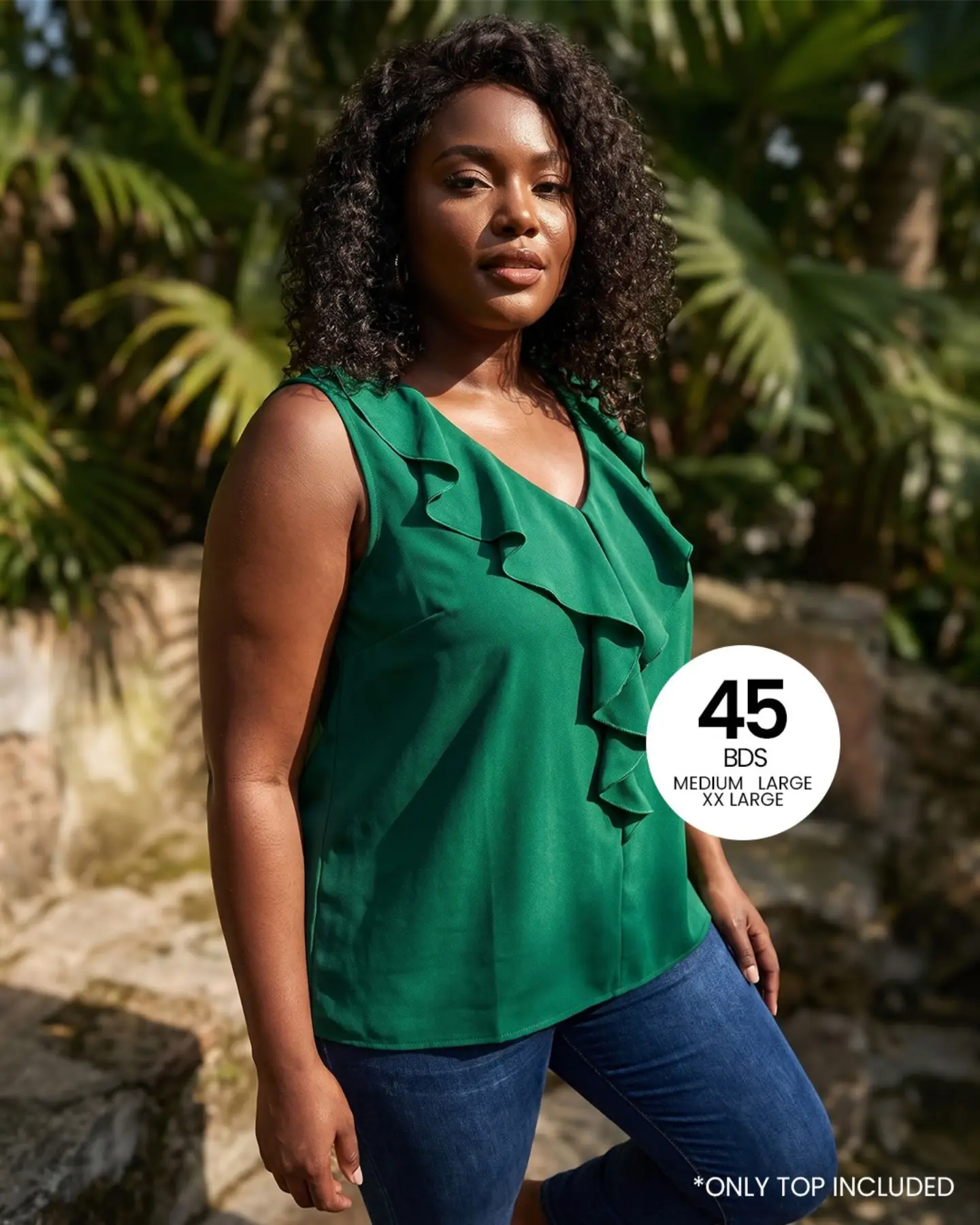 Green Ruffle Top – $45 BDS | Sizes M, L, XXL