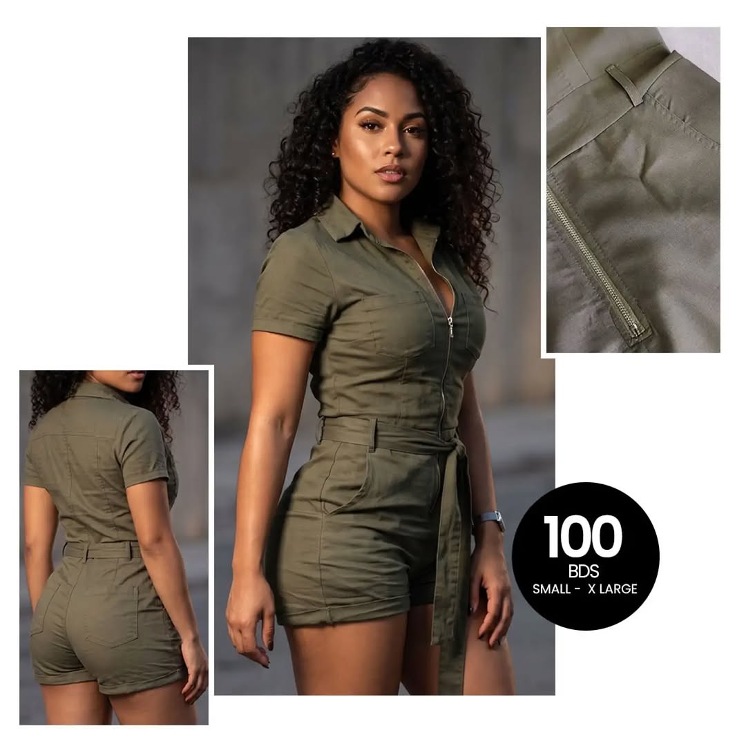 Army Green Zip-Up Romper – BDS $100 | Sizes S–XL