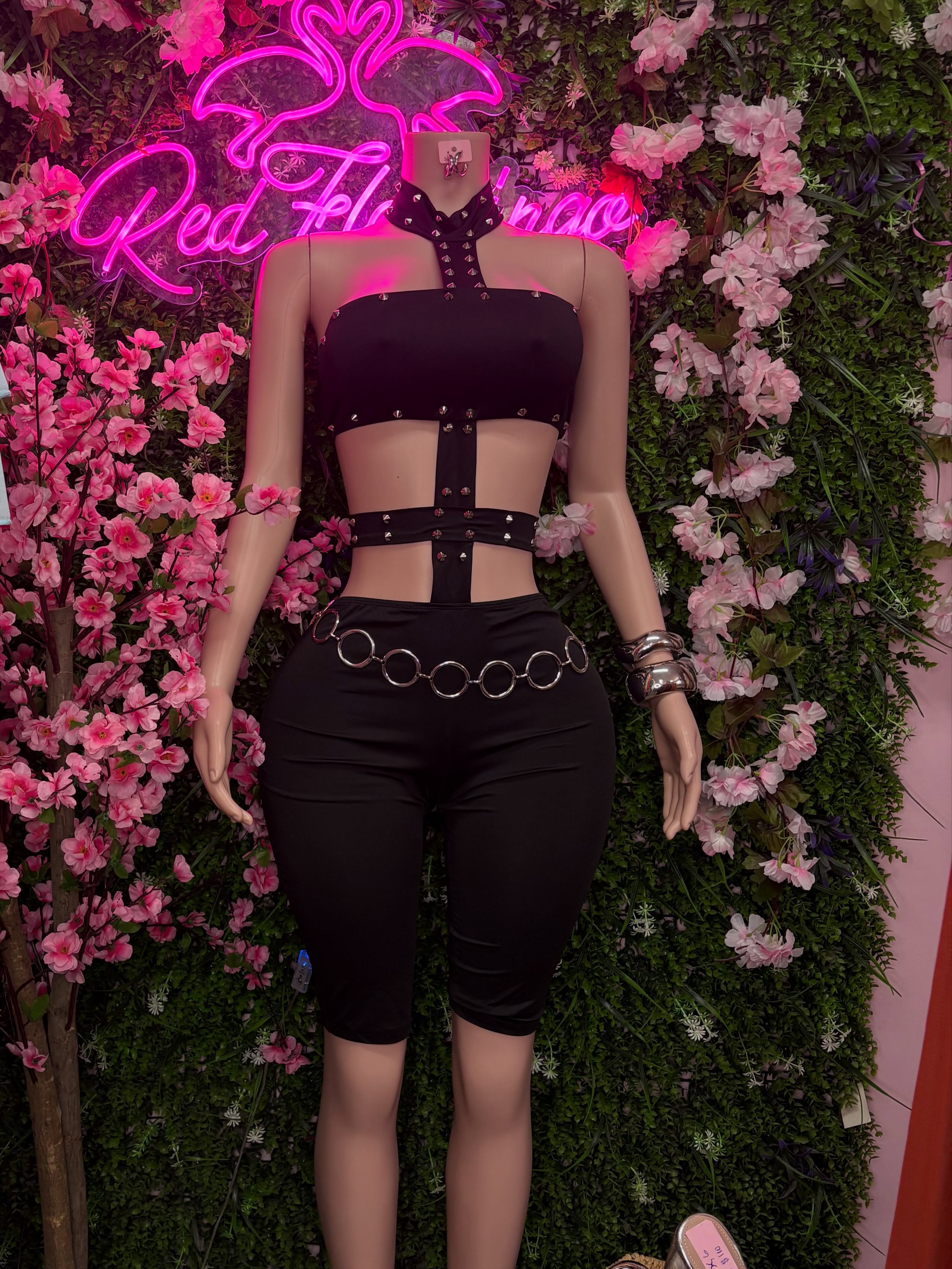 Dolly Black Studded Capris Romper – $130