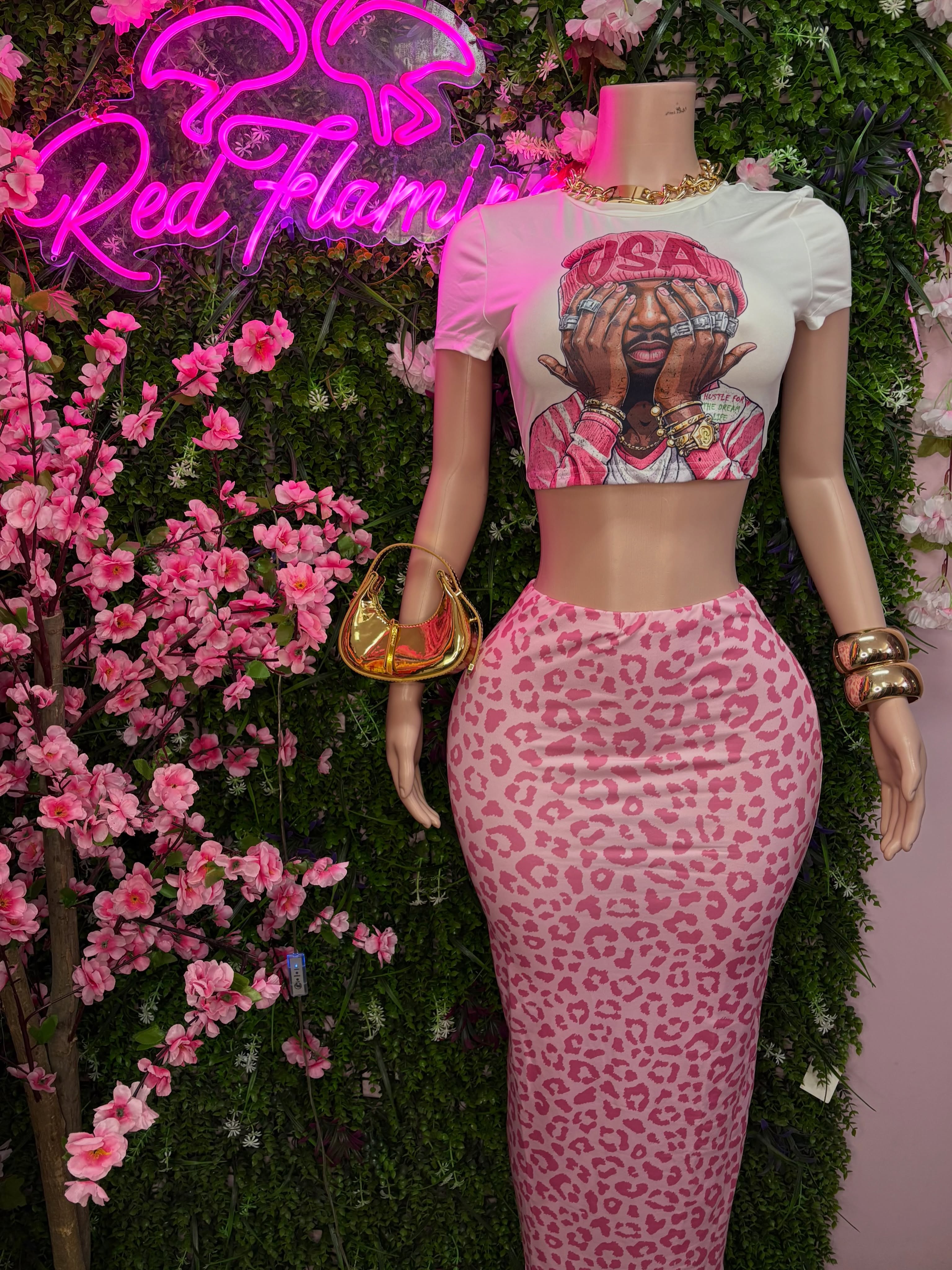 Lacey Pink Cropped Tee Skirt Set – $80 at Shop Red Flamingo