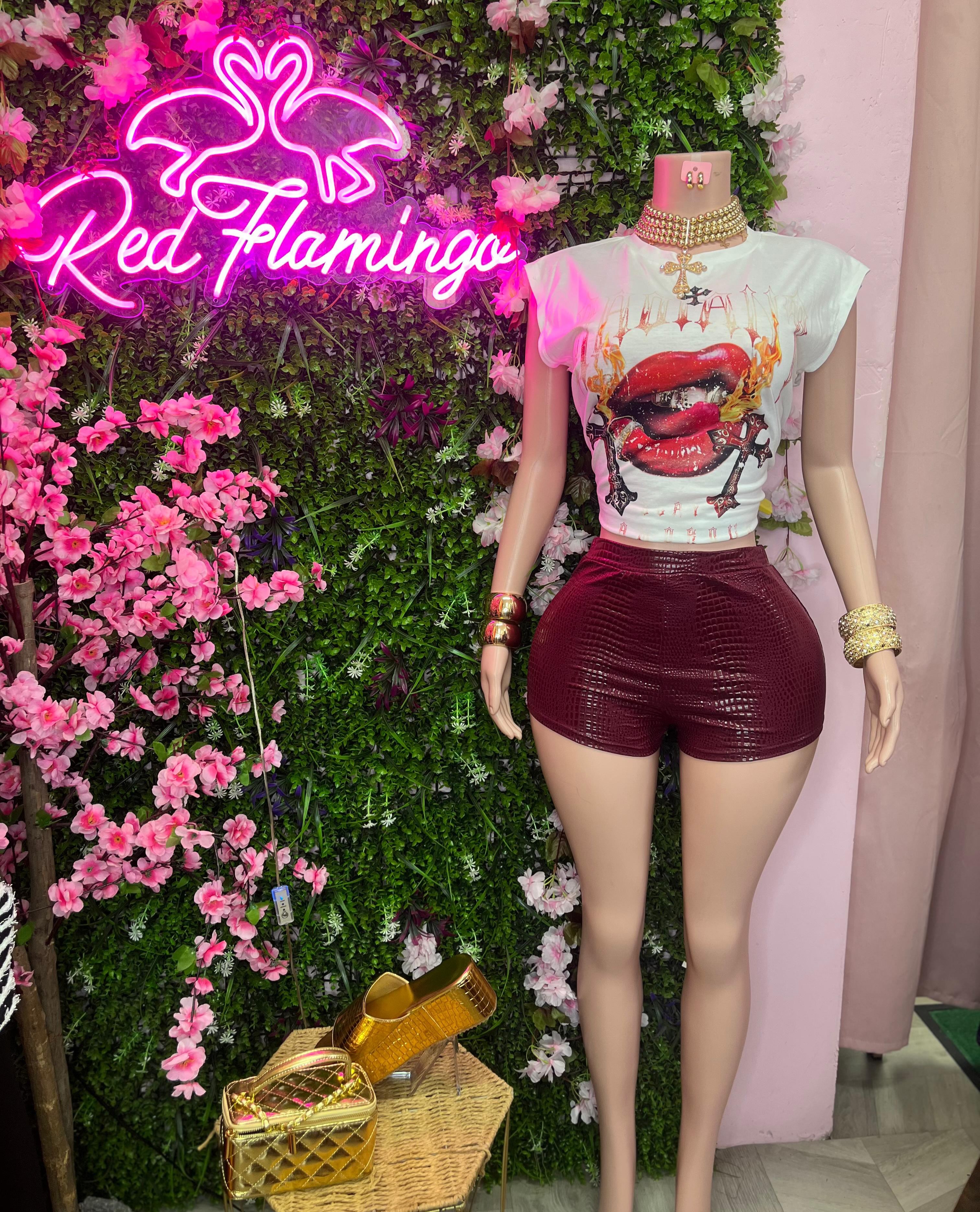 Dakota Burgundy Grills Leather Shorts Set – $85